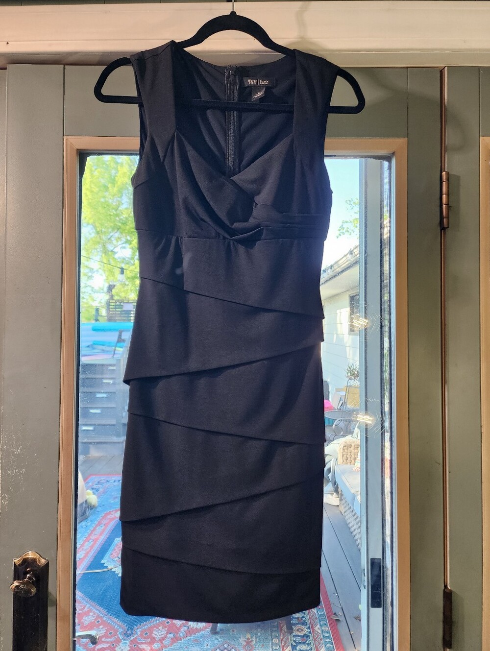 White House Black Market Black Sleeveless Tiered Sheath Dress
